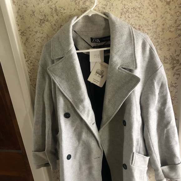 ZARA NWT light Gray Oversized Oversized Italian Manteco Wool Blend Coat XS - Picture 7 of 14